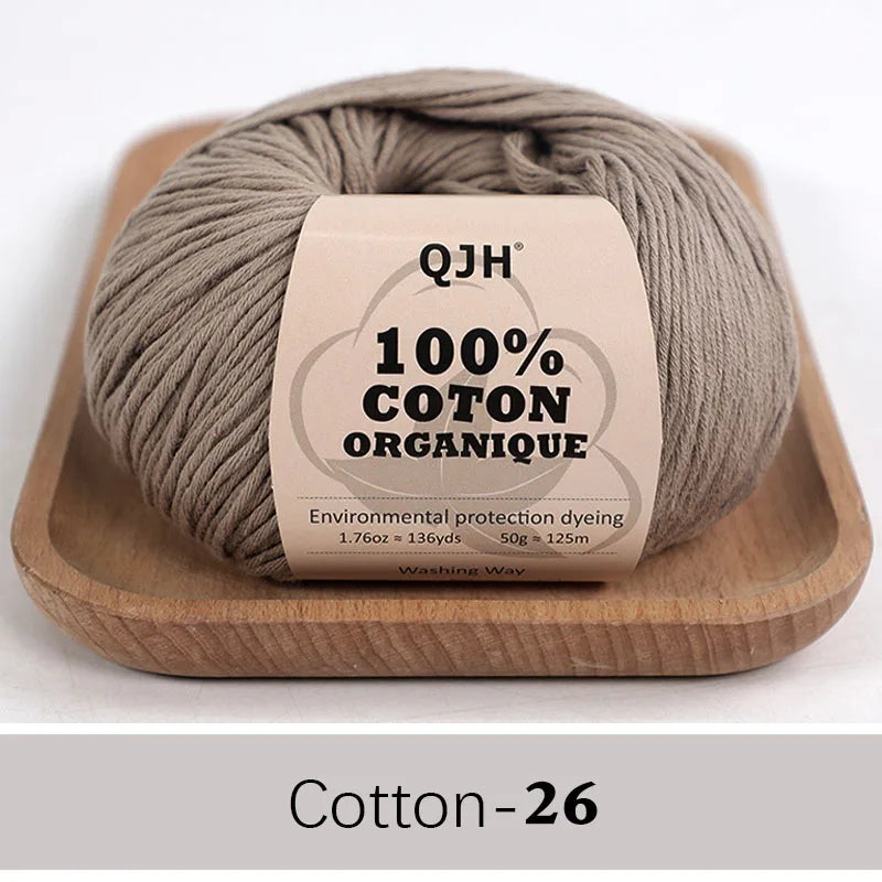 QJH 100% Organic Cotton Yarn - Eco Friendly Crochet and Knitting Yarn - Cotton Baby Sport Weight Yarn - 1.76oz/136yards/1Pcs