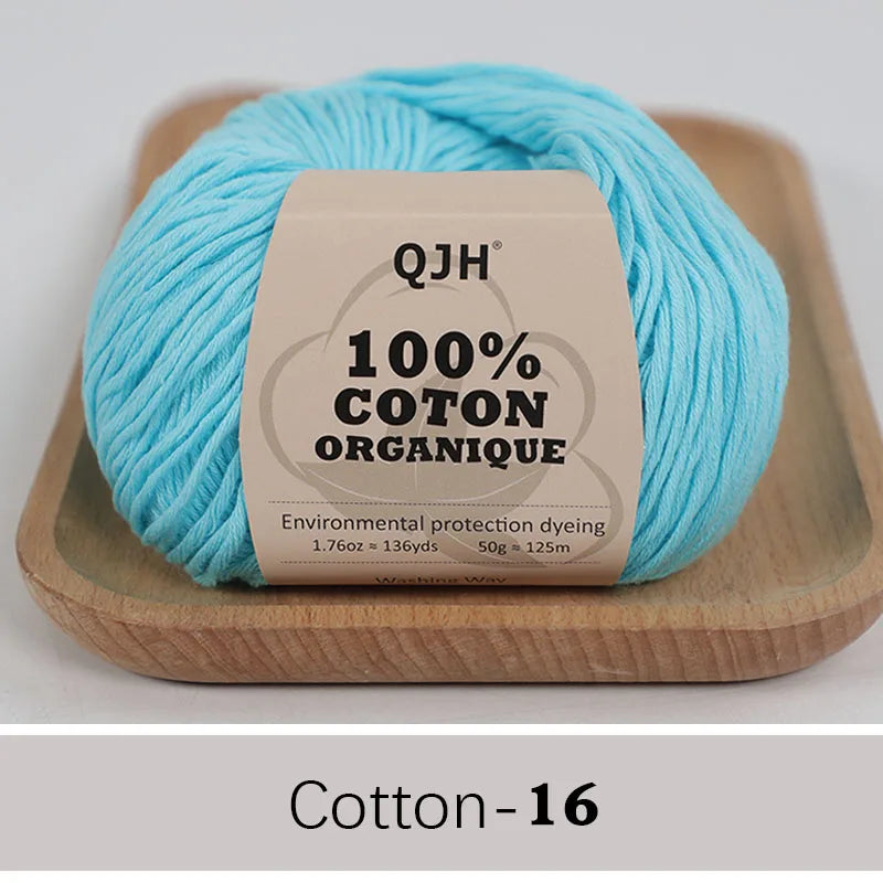 QJH 100% Organic Cotton Yarn - Eco Friendly Crochet and Knitting Yarn - Cotton Baby Sport Weight Yarn - 1.76oz/136yards/1Pcs