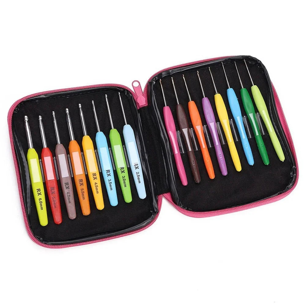 15PCS Crochet Hooks Kit 2.0mm to 8.0mm Aluminum Crochet Needles Set with Storage Bag Yarn Weave Knitting Needle DIY Weaving Tool