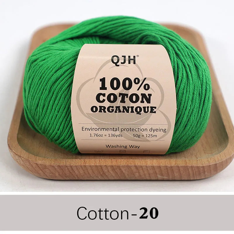 QJH 100% Organic Cotton Yarn - Eco Friendly Crochet and Knitting Yarn - Cotton Baby Sport Weight Yarn - 1.76oz/136yards/1Pcs