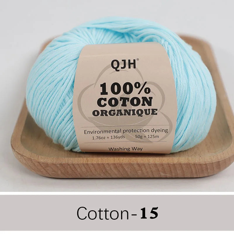 QJH 100% Organic Cotton Yarn - Eco Friendly Crochet and Knitting Yarn - Cotton Baby Sport Weight Yarn - 1.76oz/136yards/1Pcs
