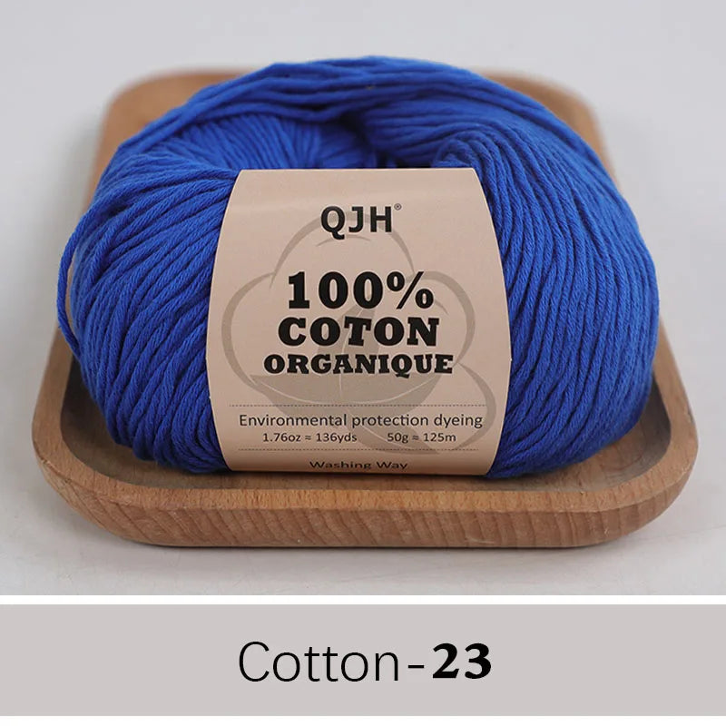 QJH 100% Organic Cotton Yarn - Eco Friendly Crochet and Knitting Yarn - Cotton Baby Sport Weight Yarn - 1.76oz/136yards/1Pcs