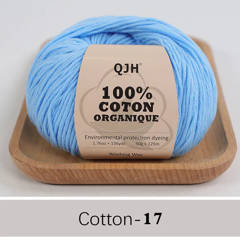 QJH 100% Organic Cotton Yarn - Eco Friendly Crochet and Knitting Yarn - Cotton Baby Sport Weight Yarn - 1.76oz/136yards/1Pcs