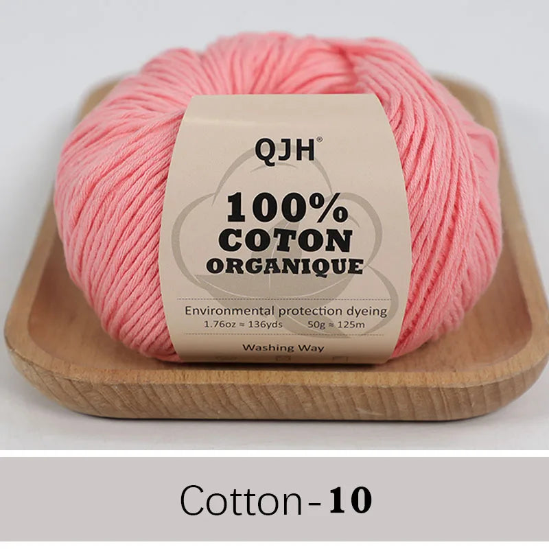 QJH 100% Organic Cotton Yarn - Eco Friendly Crochet and Knitting Yarn - Cotton Baby Sport Weight Yarn - 1.76oz/136yards/1Pcs