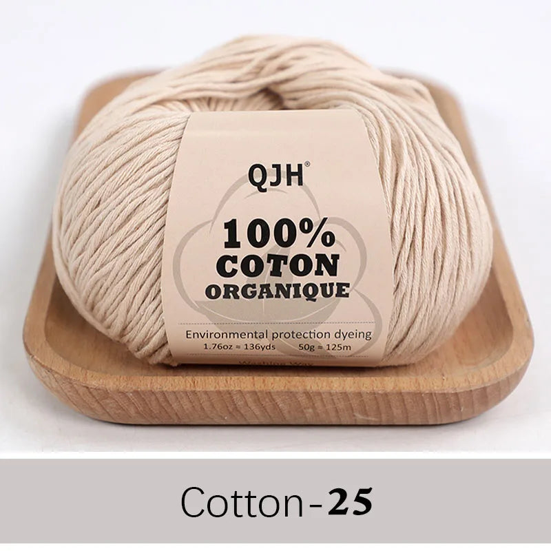 QJH 100% Organic Cotton Yarn - Eco Friendly Crochet and Knitting Yarn - Cotton Baby Sport Weight Yarn - 1.76oz/136yards/1Pcs