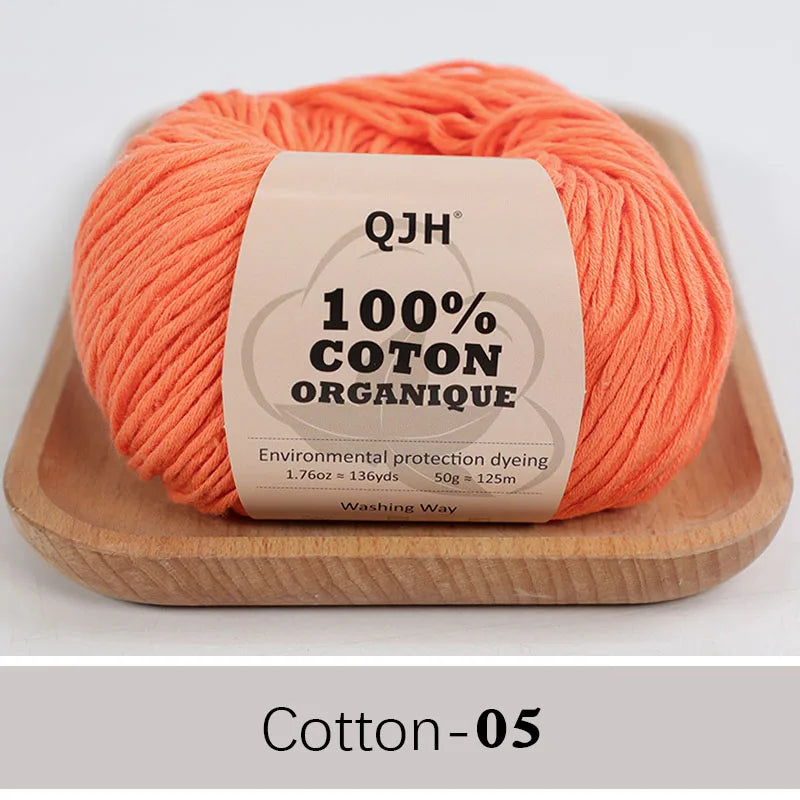 QJH 100% Organic Cotton Yarn - Eco Friendly Crochet and Knitting Yarn - Cotton Baby Sport Weight Yarn - 1.76oz/136yards/1Pcs