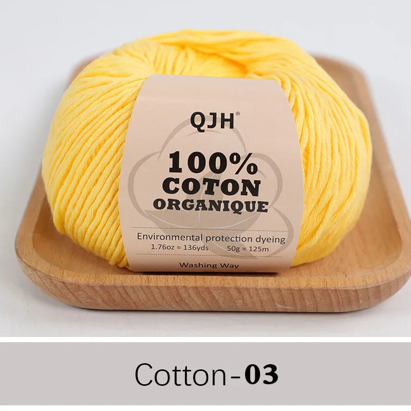 QJH 100% Organic Cotton Yarn - Eco Friendly Crochet and Knitting Yarn - Cotton Baby Sport Weight Yarn - 1.76oz/136yards/1Pcs