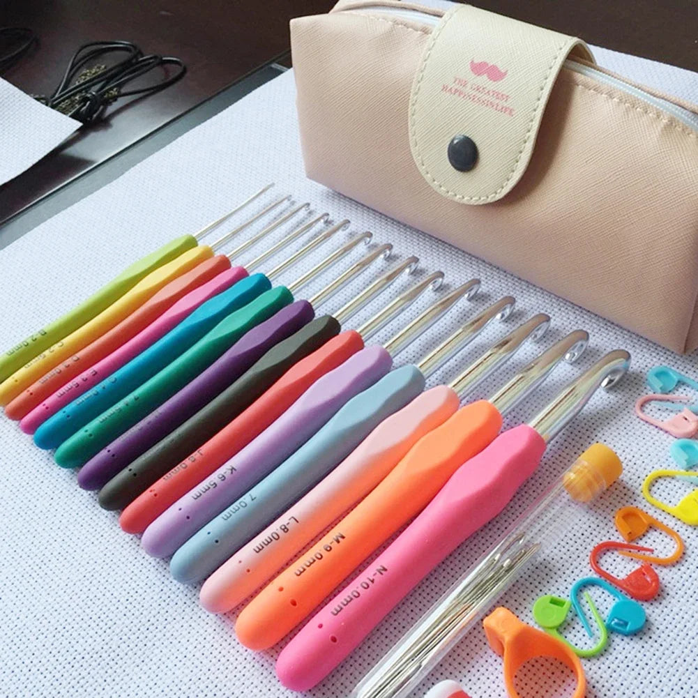 15PCS Crochet Hooks Kit 2.0mm to 8.0mm Aluminum Crochet Needles Set with Storage Bag Yarn Weave Knitting Needle DIY Weaving Tool