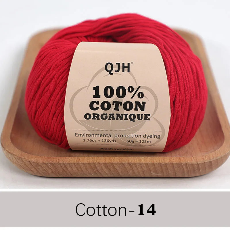 QJH 100% Organic Cotton Yarn - Eco Friendly Crochet and Knitting Yarn - Cotton Baby Sport Weight Yarn - 1.76oz/136yards/1Pcs