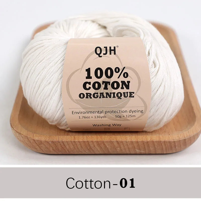 QJH 100% Organic Cotton Yarn - Eco Friendly Crochet and Knitting Yarn - Cotton Baby Sport Weight Yarn - 1.76oz/136yards/1Pcs