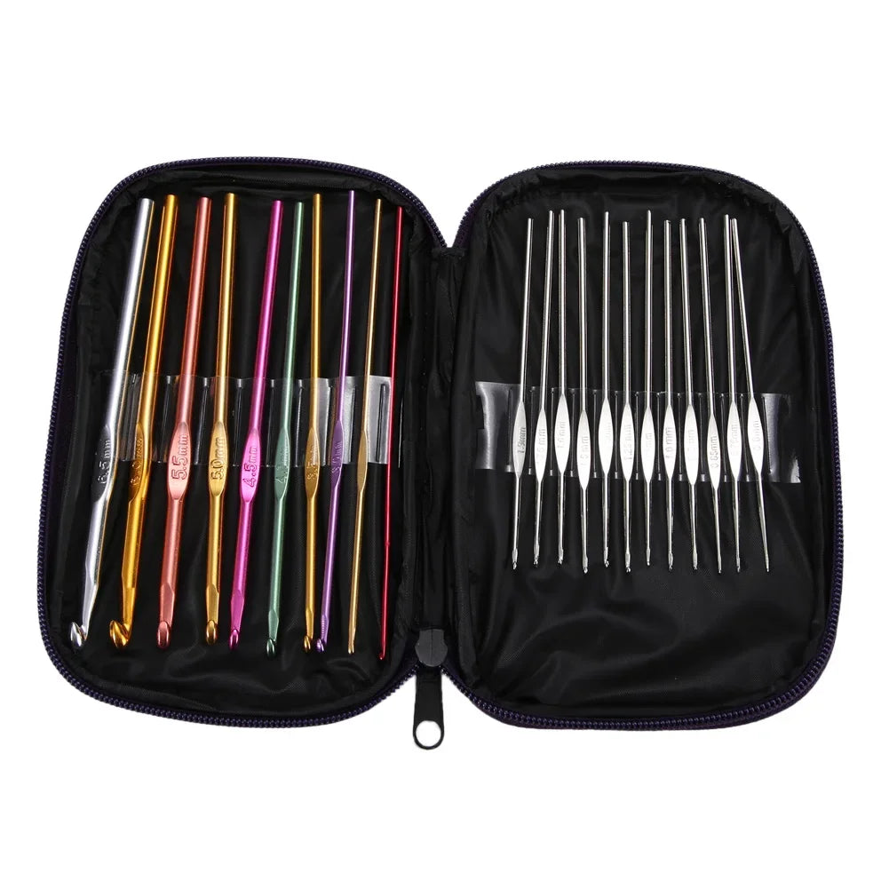 15PCS Crochet Hooks Kit 2.0mm to 8.0mm Aluminum Crochet Needles Set with Storage Bag Yarn Weave Knitting Needle DIY Weaving Tool