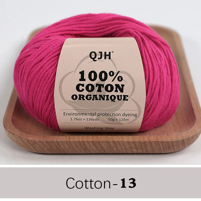 QJH 100% Organic Cotton Yarn - Eco Friendly Crochet and Knitting Yarn - Cotton Baby Sport Weight Yarn - 1.76oz/136yards/1Pcs