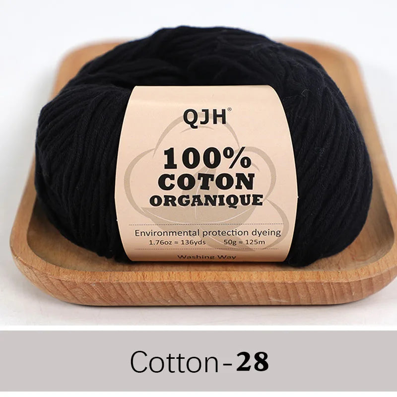 QJH 100% Organic Cotton Yarn - Eco Friendly Crochet and Knitting Yarn - Cotton Baby Sport Weight Yarn - 1.76oz/136yards/1Pcs