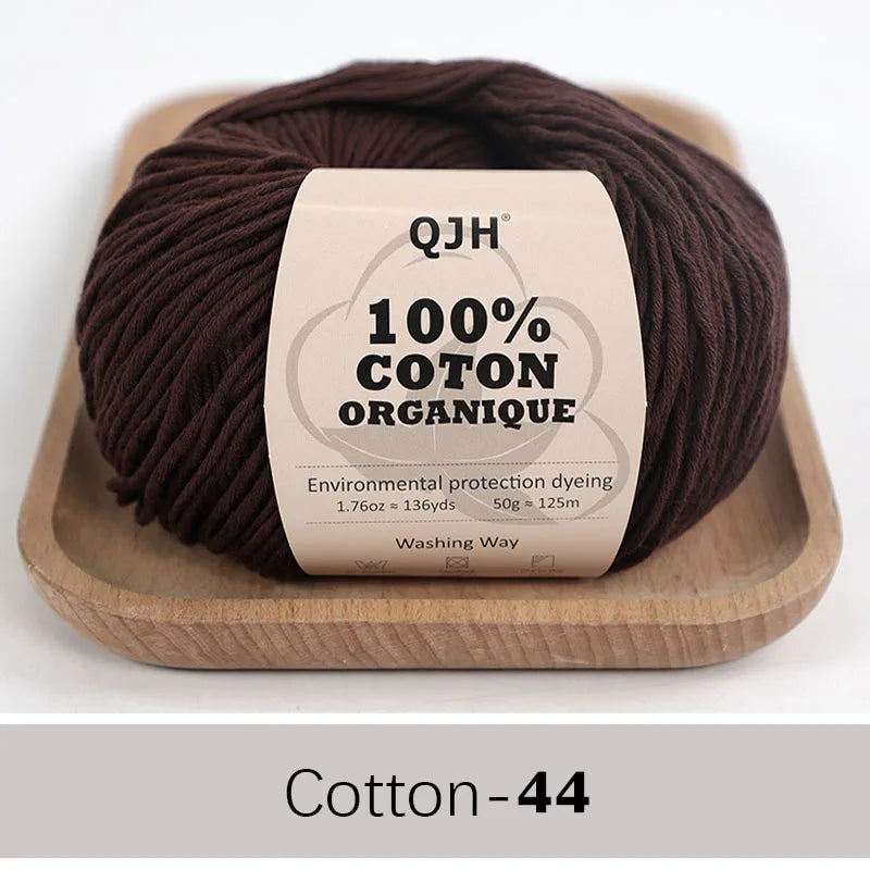 QJH 100% Organic Cotton Yarn - Eco Friendly Crochet and Knitting Yarn - Cotton Baby Sport Weight Yarn - 1.76oz/136yards/1Pcs