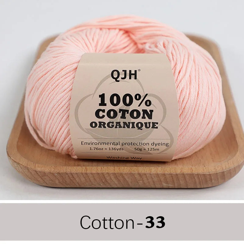 QJH 100% Organic Cotton Yarn - Eco Friendly Crochet and Knitting Yarn - Cotton Baby Sport Weight Yarn - 1.76oz/136yards/1Pcs