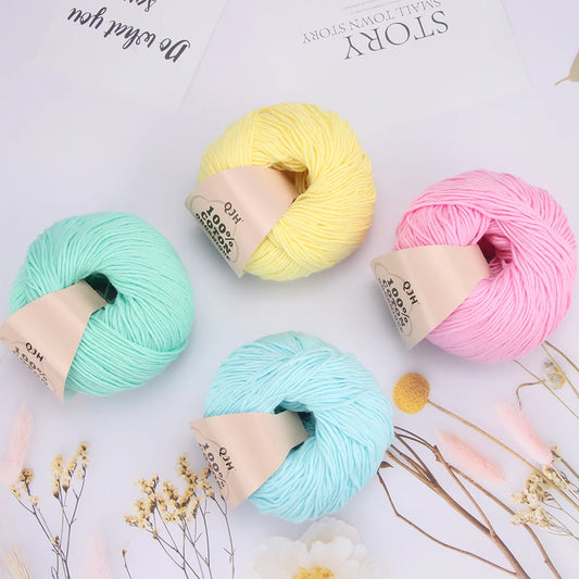 QJH 100% Organic Cotton Yarn, Yarn for Knitting, Crocheting and Crafts, Pack of 2 - 1.76oz/136yards/1Pcs, Light, Dk