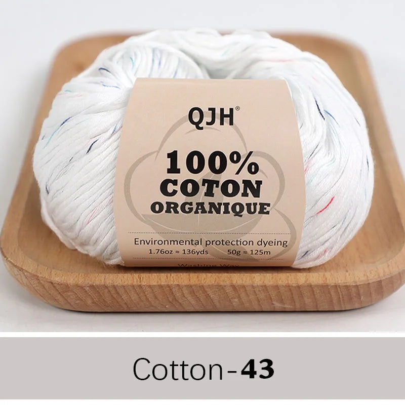 QJH 100% Organic Cotton Yarn - Eco Friendly Crochet and Knitting Yarn - Cotton Baby Sport Weight Yarn - 1.76oz/136yards/1Pcs