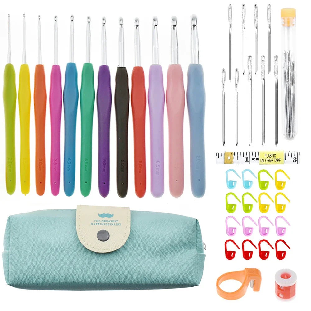 15PCS Crochet Hooks Kit 2.0mm to 8.0mm Aluminum Crochet Needles Set with Storage Bag Yarn Weave Knitting Needle DIY Weaving Tool