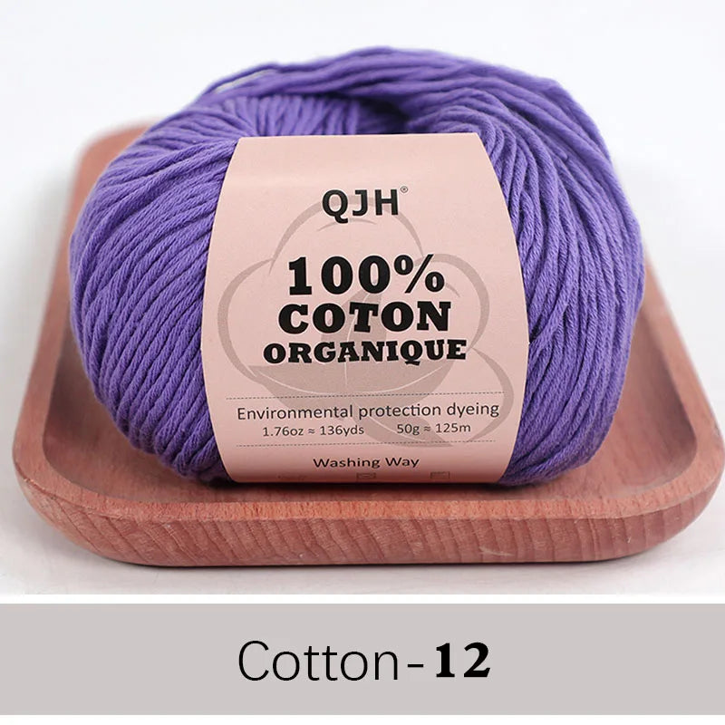 QJH 100% Organic Cotton Yarn - Eco Friendly Crochet and Knitting Yarn - Cotton Baby Sport Weight Yarn - 1.76oz/136yards/1Pcs