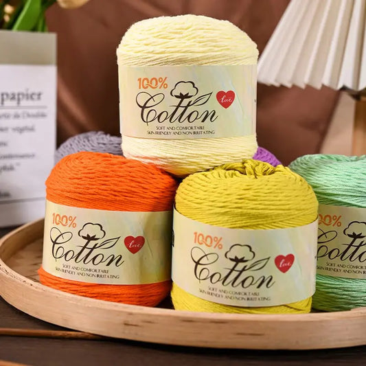 Solid Color Cake Yarn, Pure Cotton Thread, Soft and Comfortable, Available in Multiple Colors. Suitable for Spring and Summer Knitting, Ideal for Hand-Knitted Sweaters, Scarves, Hats, Carpets, Gloves, and Various Handmade Cra