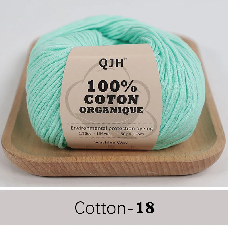 QJH 100% Organic Cotton Yarn - Eco Friendly Crochet and Knitting Yarn - Cotton Baby Sport Weight Yarn - 1.76oz/136yards/1Pcs