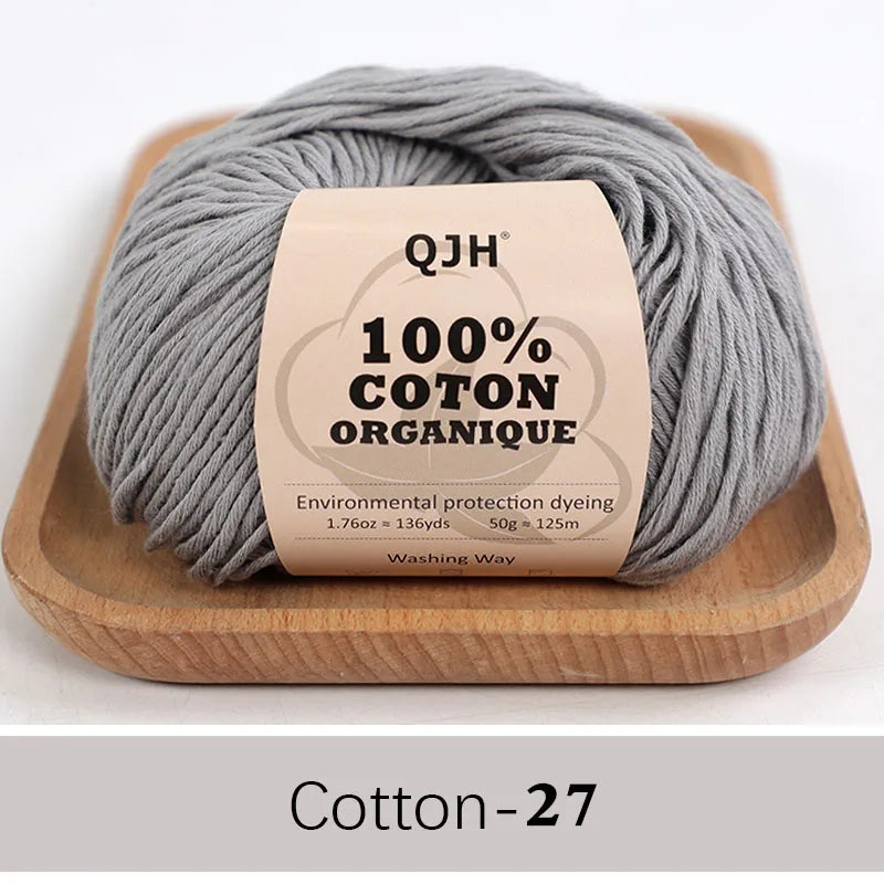 QJH 100% Organic Cotton Yarn - Eco Friendly Crochet and Knitting Yarn - Cotton Baby Sport Weight Yarn - 1.76oz/136yards/1Pcs