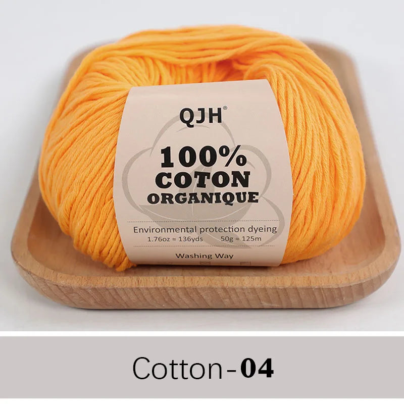 QJH 100% Organic Cotton Yarn - Eco Friendly Crochet and Knitting Yarn - Cotton Baby Sport Weight Yarn - 1.76oz/136yards/1Pcs