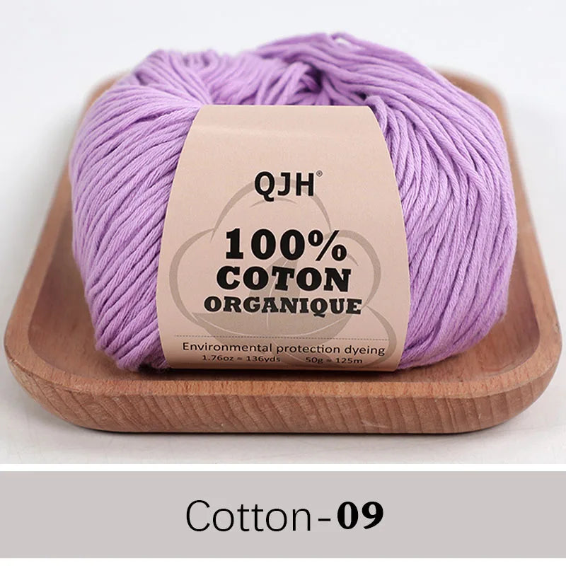 QJH 100% Organic Cotton Yarn - Eco Friendly Crochet and Knitting Yarn - Cotton Baby Sport Weight Yarn - 1.76oz/136yards/1Pcs