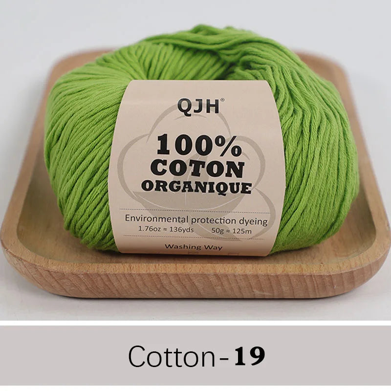 QJH 100% Organic Cotton Yarn - Eco Friendly Crochet and Knitting Yarn - Cotton Baby Sport Weight Yarn - 1.76oz/136yards/1Pcs