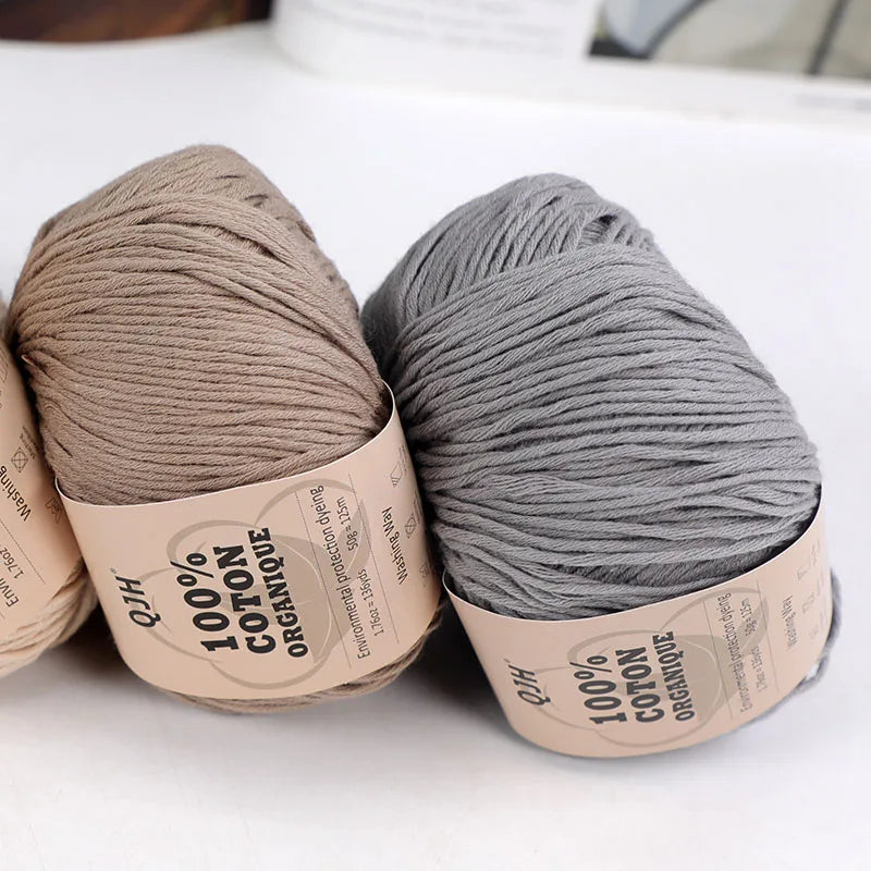 QJH 100% Organic Cotton Yarn - Eco Friendly Crochet and Knitting Yarn - Cotton Baby Sport Weight Yarn - 1.76oz/136yards/1Pcs