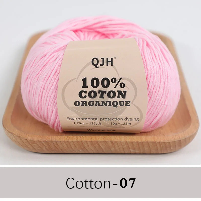 QJH 100% Organic Cotton Yarn - Eco Friendly Crochet and Knitting Yarn - Cotton Baby Sport Weight Yarn - 1.76oz/136yards/1Pcs