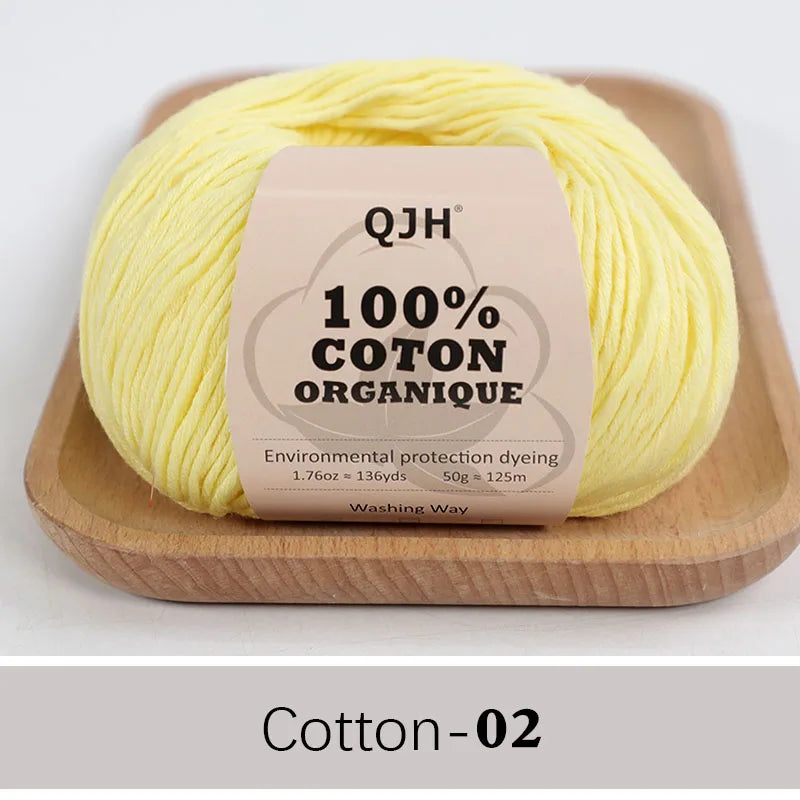 QJH 100% Organic Cotton Yarn - Eco Friendly Crochet and Knitting Yarn - Cotton Baby Sport Weight Yarn - 1.76oz/136yards/1Pcs