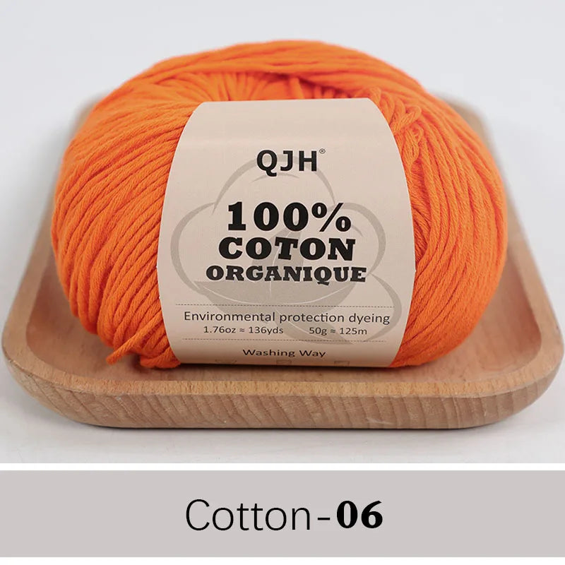 QJH 100% Organic Cotton Yarn - Eco Friendly Crochet and Knitting Yarn - Cotton Baby Sport Weight Yarn - 1.76oz/136yards/1Pcs