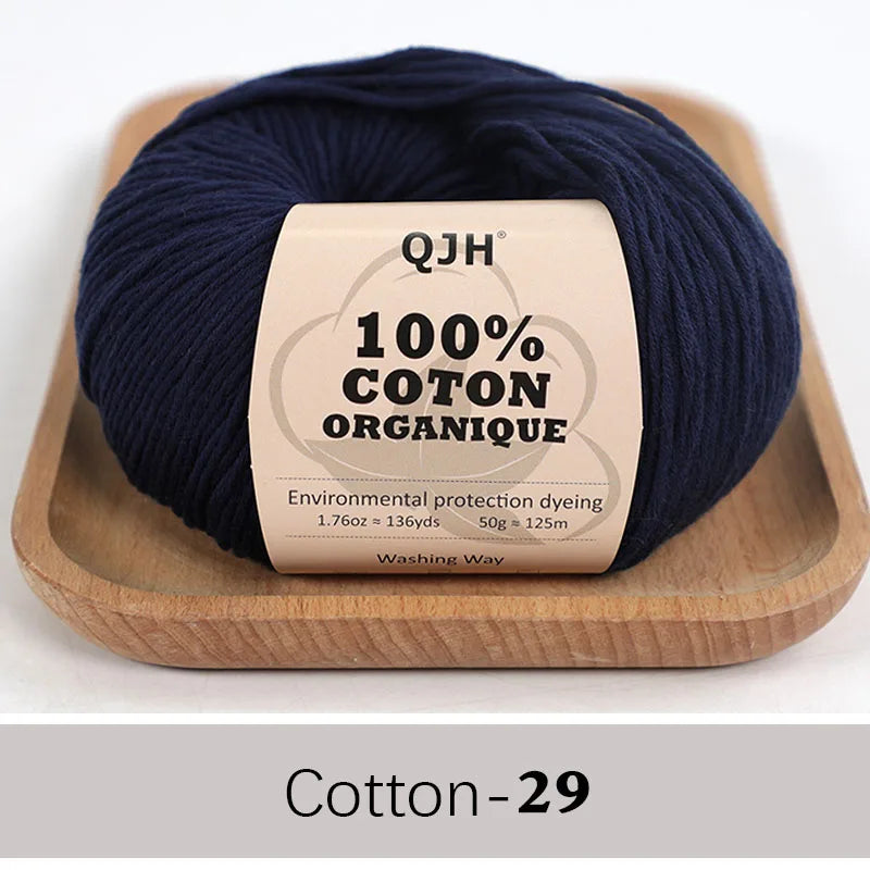 QJH 100% Organic Cotton Yarn - Eco Friendly Crochet and Knitting Yarn - Cotton Baby Sport Weight Yarn - 1.76oz/136yards/1Pcs