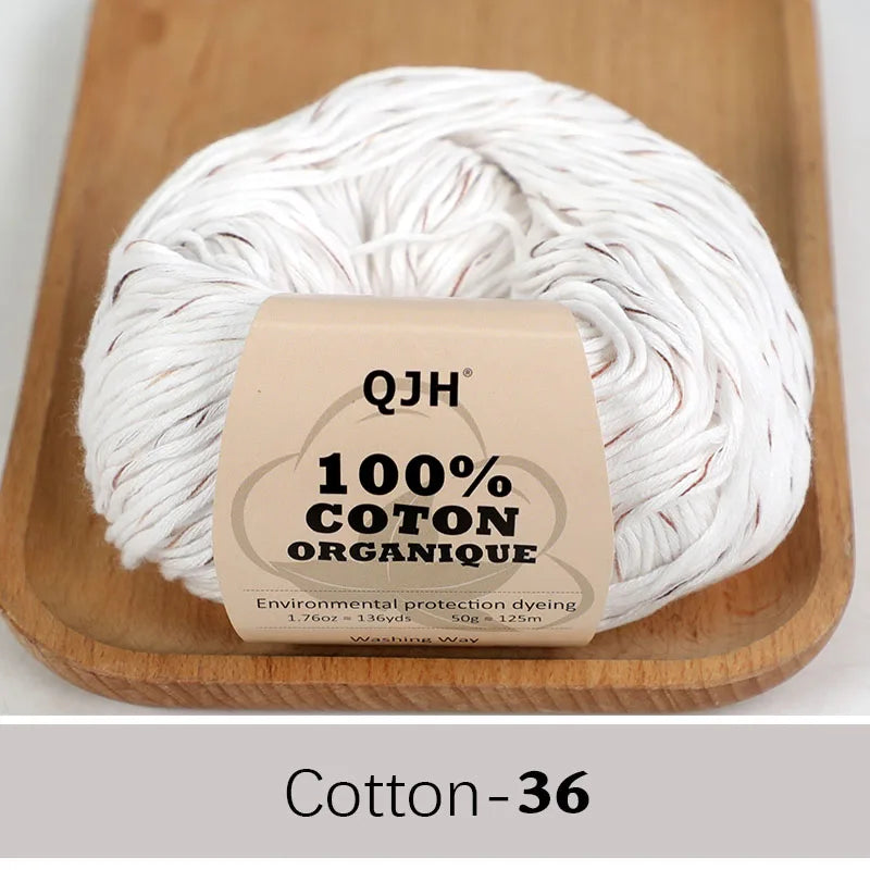 QJH 100% Organic Cotton Yarn - Eco Friendly Crochet and Knitting Yarn - Cotton Baby Sport Weight Yarn - 1.76oz/136yards/1Pcs