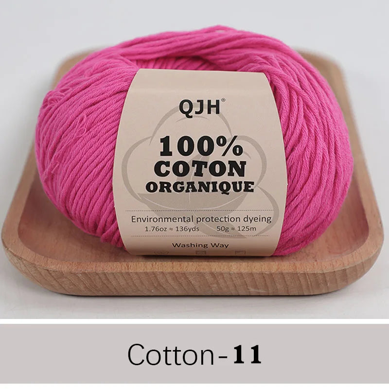 QJH 100% Organic Cotton Yarn - Eco Friendly Crochet and Knitting Yarn - Cotton Baby Sport Weight Yarn - 1.76oz/136yards/1Pcs