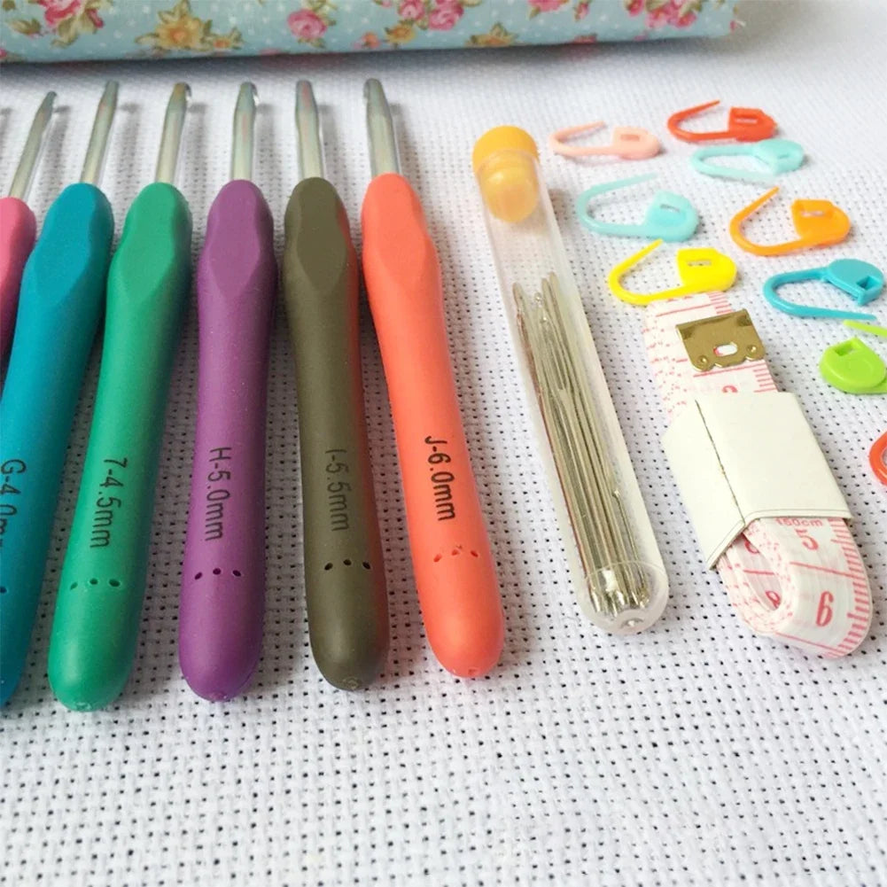 15PCS Crochet Hooks Kit 2.0mm to 8.0mm Aluminum Crochet Needles Set with Storage Bag Yarn Weave Knitting Needle DIY Weaving Tool